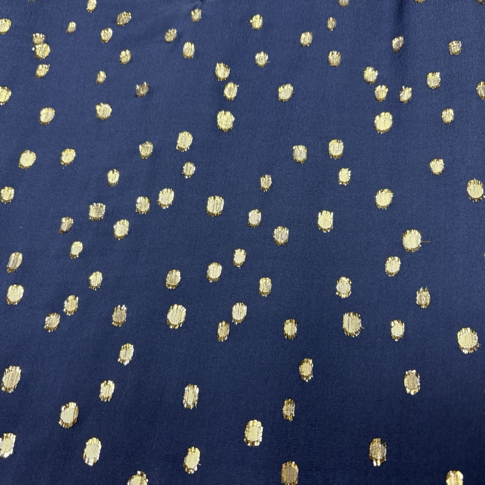 Lilly Pulitzer Size Large Navy 100% Silk Metallic Dot Blouse Long Sleeve Ruffle - Picture 3 of 9